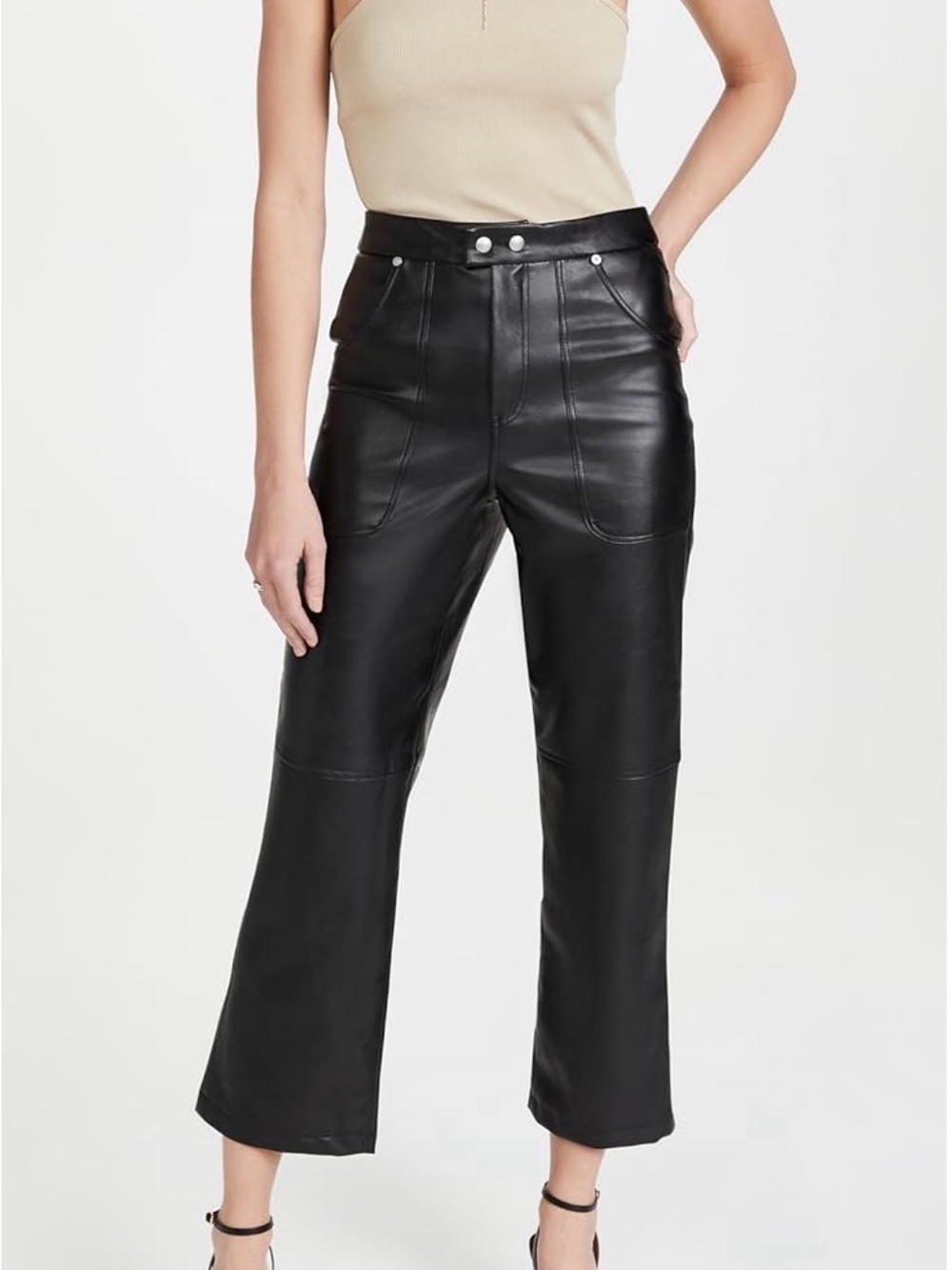 Blank NYC Black Wide-Leg Faux Leather Track Record Pants